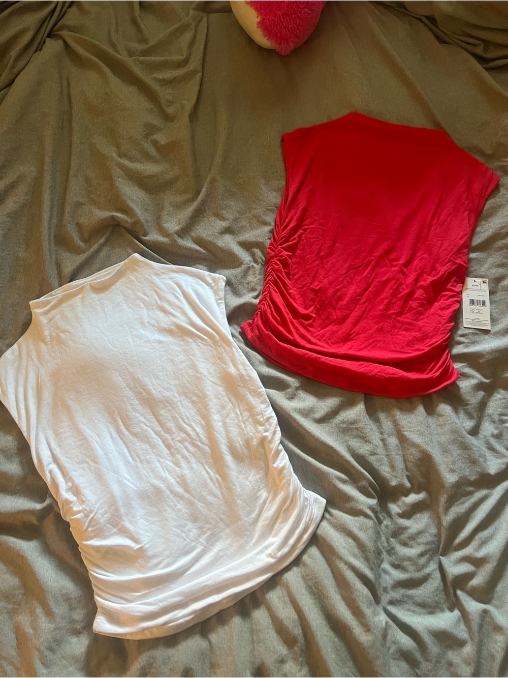 Women’s Sleeveless Ruched Tank Top - Red and White